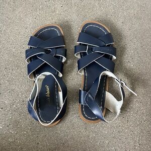Women's Navy Strappy Flat Sandals with Adjustable Ankle Strap